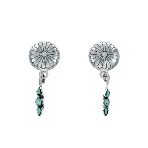 Native American Navajo Turquoise Sterling Silver Post Dangle Earrings X10157